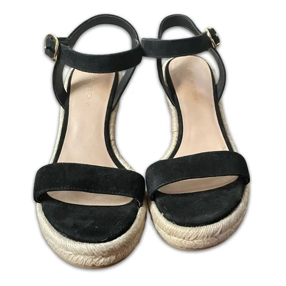 New Stuart Weitzman Teddi black suede jute wedge strappy sandal size 5 - Picture 10 of 11